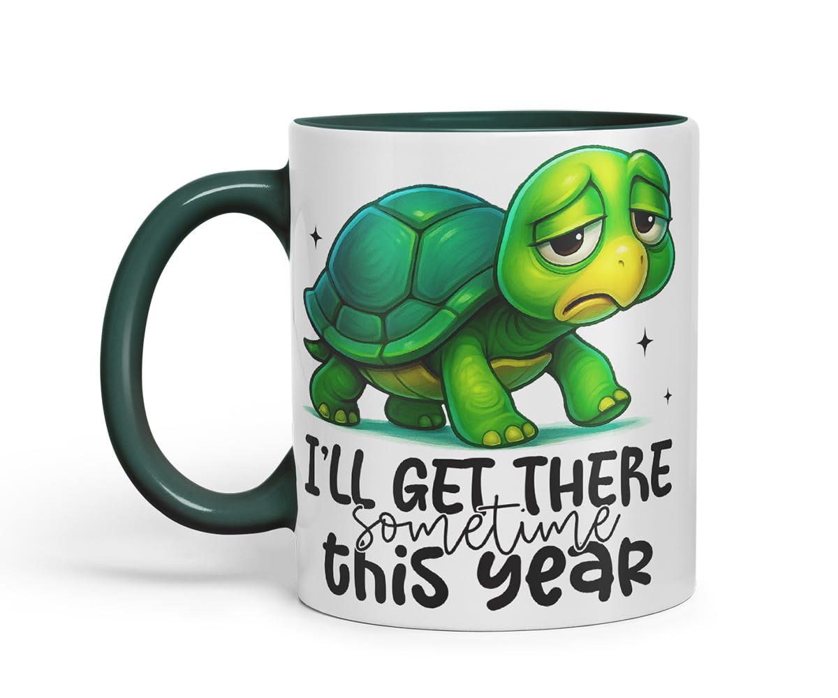 Vixar I'll Get There Sometime This Year Sarcastic Turtle – Coloured Ceramic Mug Cup Gift, 11oz (Black)