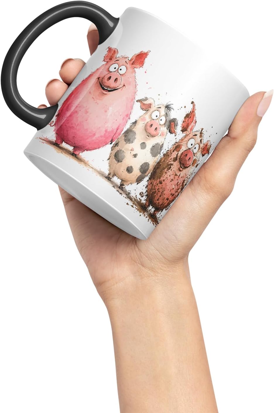 Vixar Funny Pig Mug – Cute Pig Coloured Ceramic Mug Cup Gift, 11oz (Black)