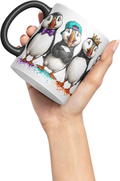 Vixar Cute Puffin Bird Mug – Cute Puffin Bird Coloured Ceramic Mug Cup Gift, 11oz (Black)