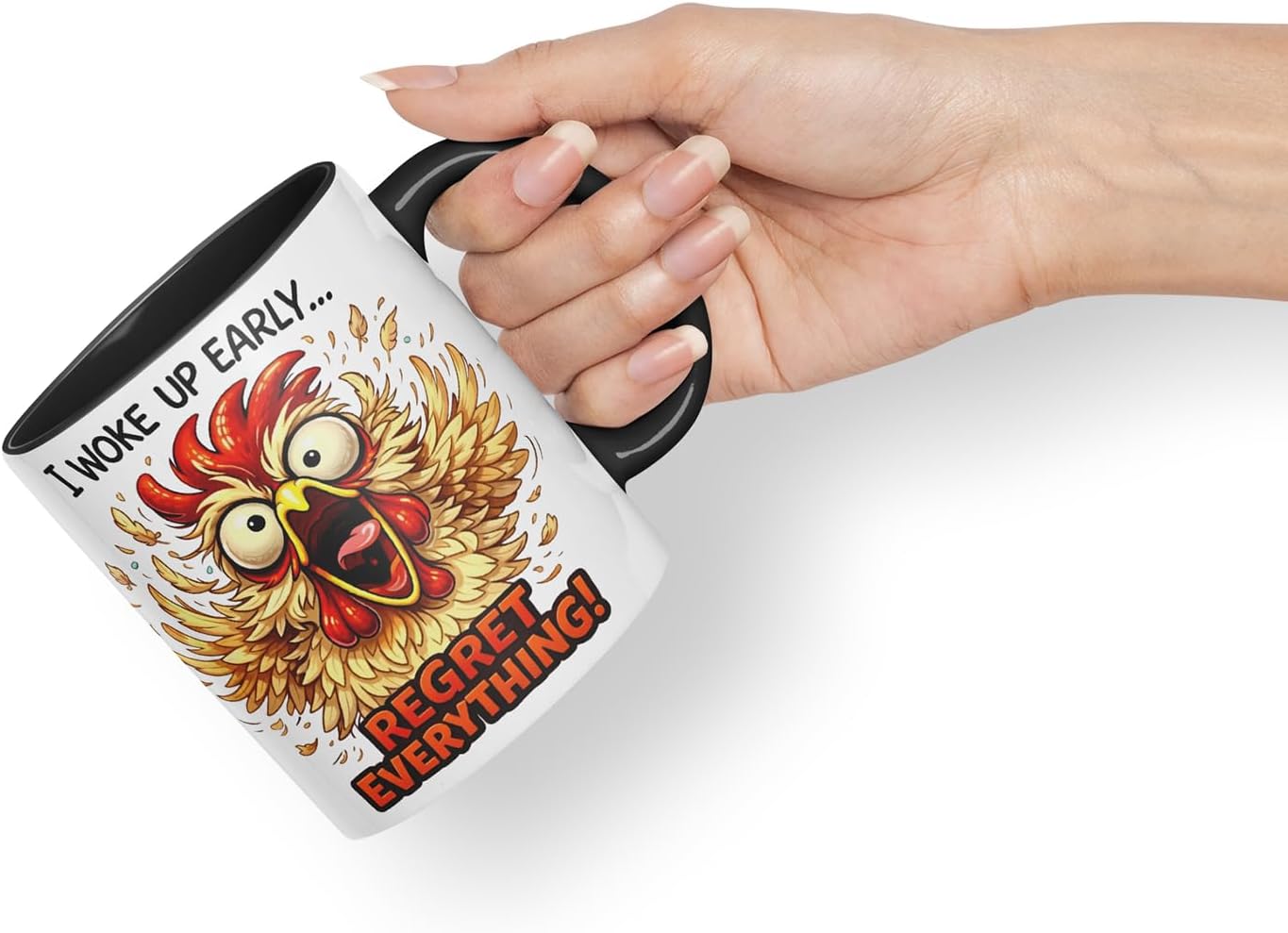 Vixar I Woke Up Early Regret Everything Funny Chicken Mug – Coloured Ceramic Mug Cup Gift, 11oz (Black)