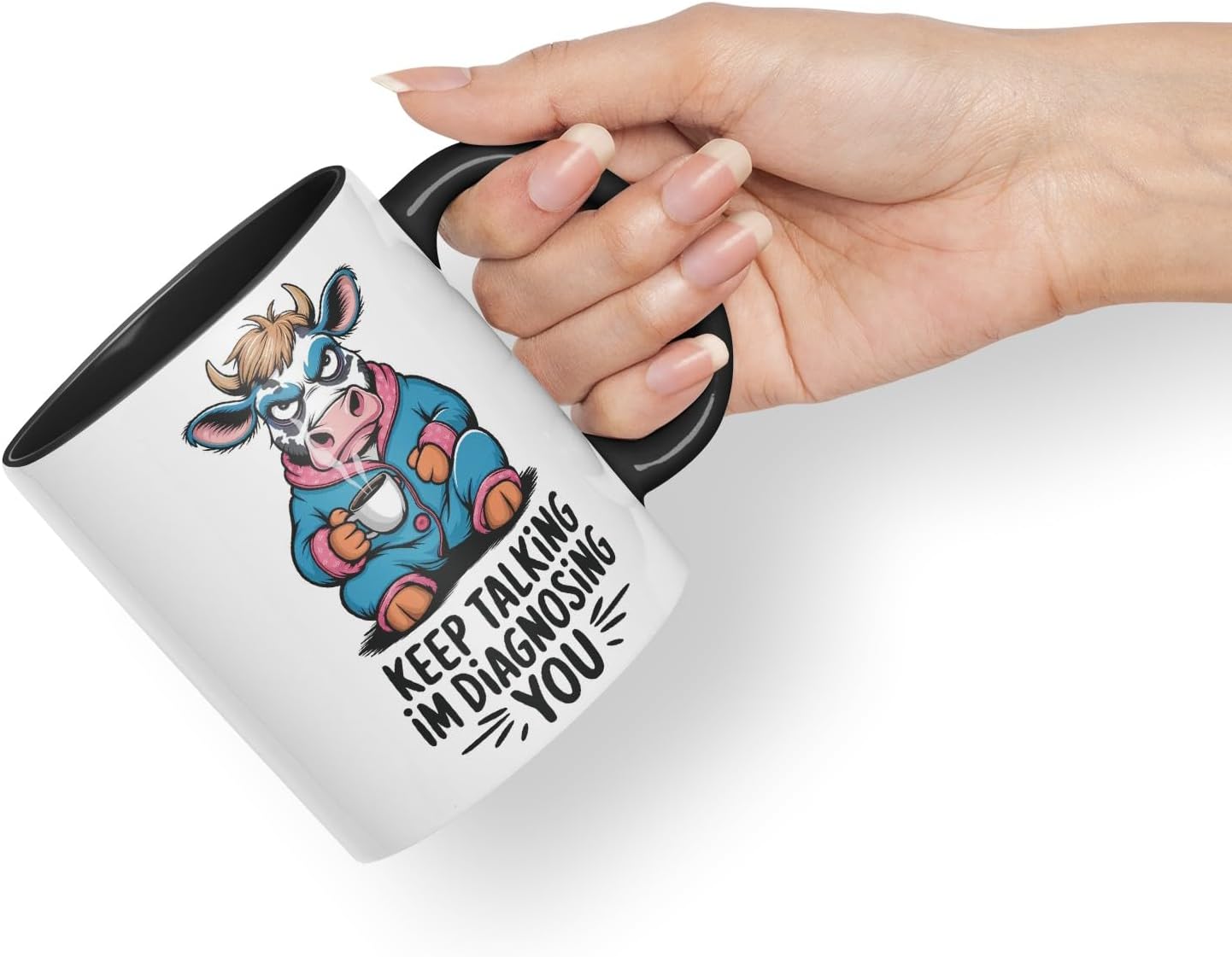 Vixar Keep Talking I’m Diagnosing You Cow Joke Coloured Ceramic Mug Cup Gift, 11oz (Black)
