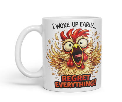 Vixar I Woke Up Early Regret Everything Funny Chicken Mug – Coloured Ceramic Mug Cup Gift, 11oz (Black)