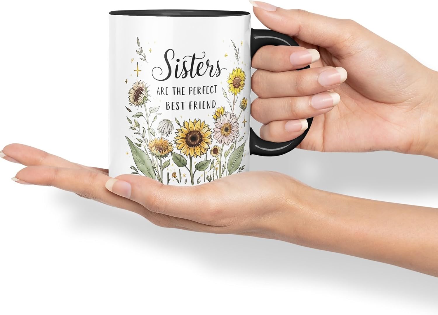 Sisters are The Perfect Best Friend Coloured Mug Cup Floral Sister Gift 11oz (Black)