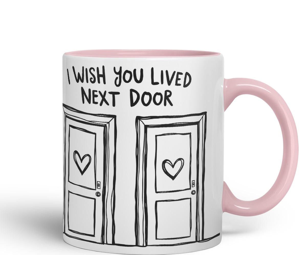 Vixar I Wish You Lived Next Door Doors Coloured Mug Cup Friendship Long Distance Gift 11oz (Black)