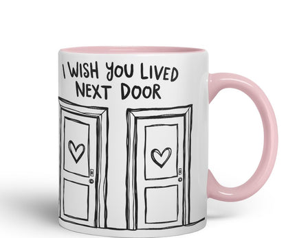 Vixar I Wish You Lived Next Door Doors Coloured Mug Cup Friendship Long Distance Gift 11oz (Black)