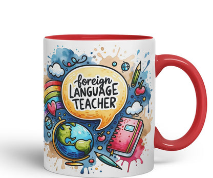 Vixar Foreign Language Teacher Teacher Mug Thank You, End of School Gift Ceramic Coloured Mug Cup for Tea Coffee Hot Brew 330ml 11Oz Gift