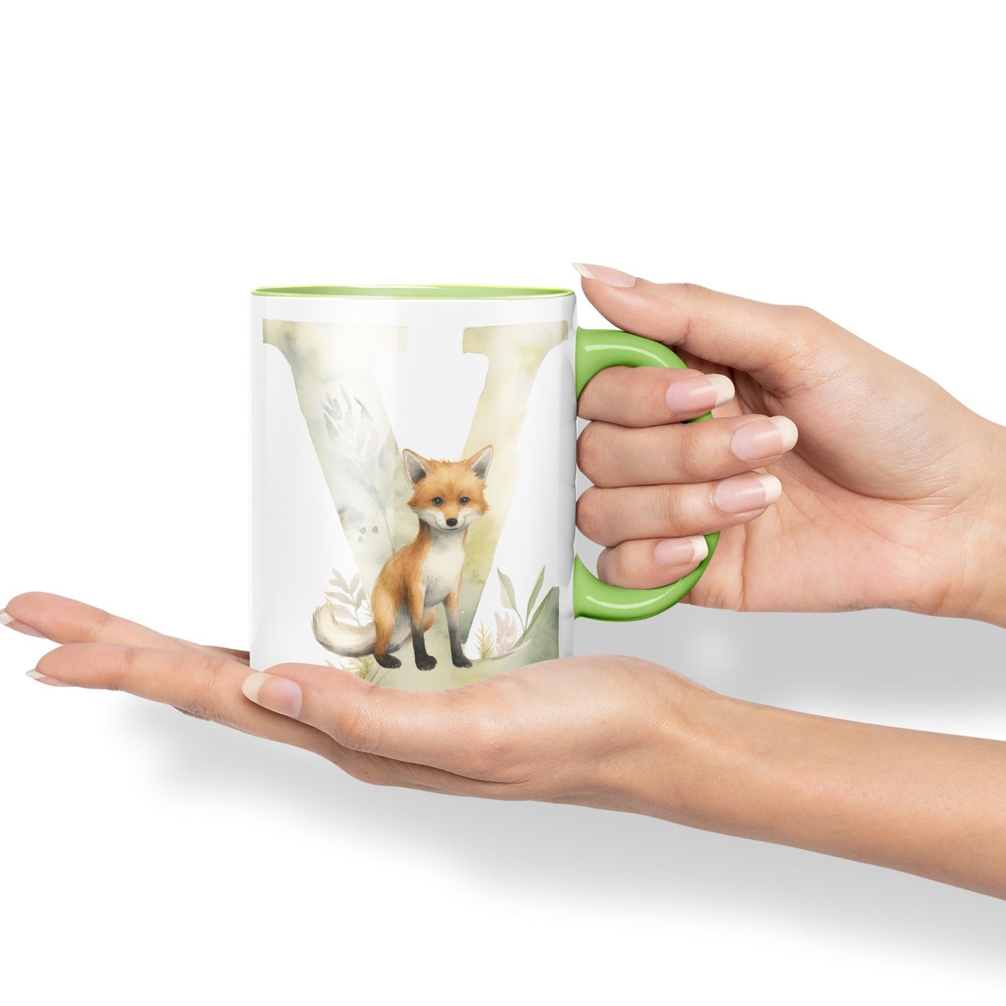 Letter V mug, Animals Alphabet Letter V Monogram animal for kids Ceramic Coloured Mug Cup for Tea Coffee Hot brew 330ml 11Oz Gift