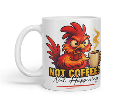 Vixar No Coffee Not Happening Funny Rooster Mug – Coloured Ceramic Mug Cup Gift, 11oz (Black)