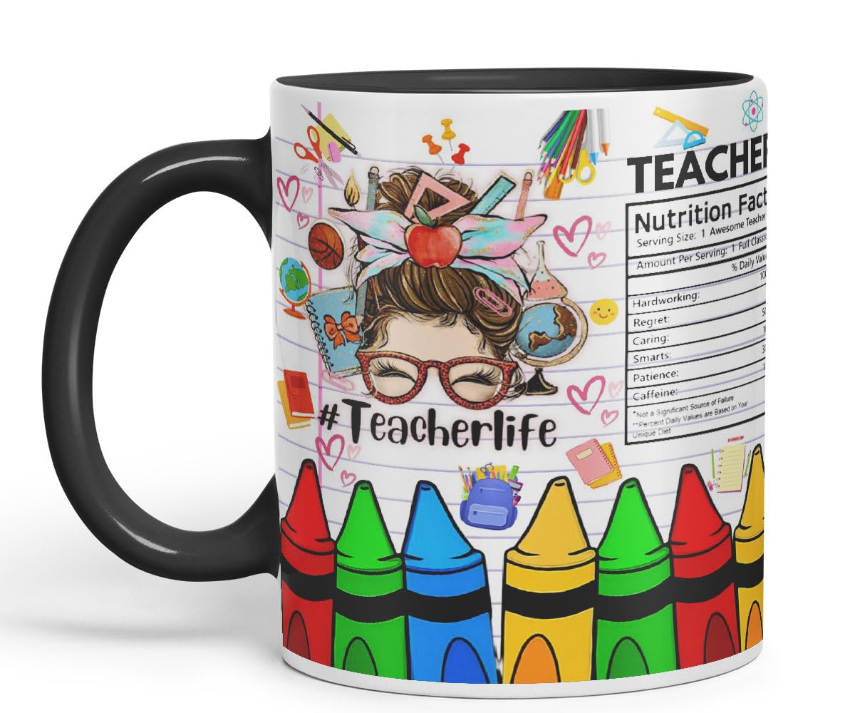 Vixar Teacher Nutrition Facts #teacherlife Mug Thank You, End of School Gift Ceramic Coloured Mug Cup for Tea Coffee Hot Brew 330ml 11Oz Gift TF1