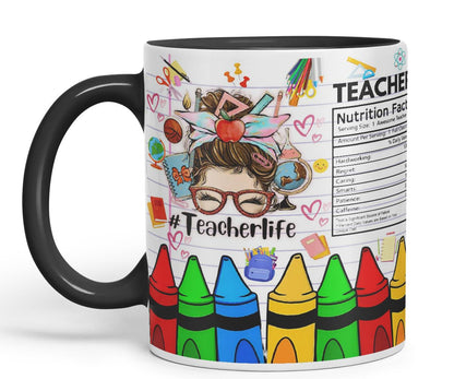 Vixar Teacher Nutrition Facts #teacherlife Mug Thank You, End of School Gift Ceramic Coloured Mug Cup for Tea Coffee Hot Brew 330ml 11Oz Gift TF1