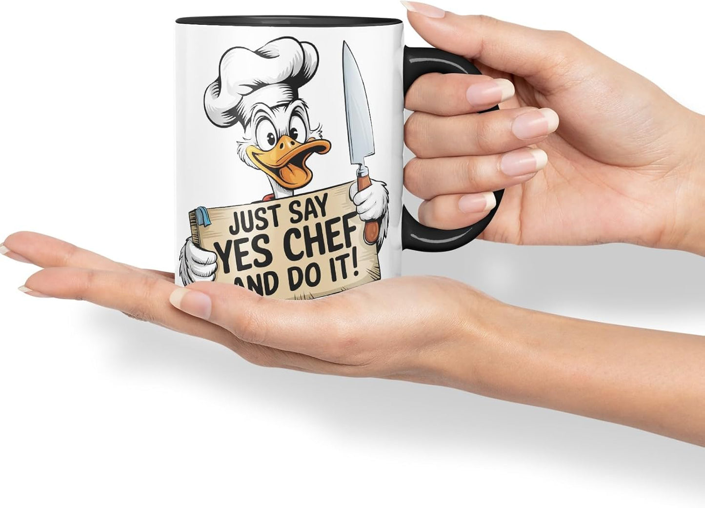 Vixar Just Say Yes Chef and Do It! – Coloured Ceramic Mug Cup Gift, 11oz (Black)