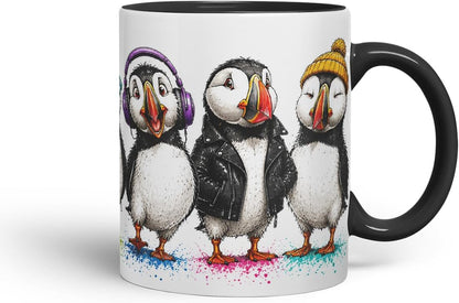 Vixar Cute Puffin Bird Mug – Cute Puffin Bird Coloured Ceramic Mug Cup Gift, 11oz (Black)
