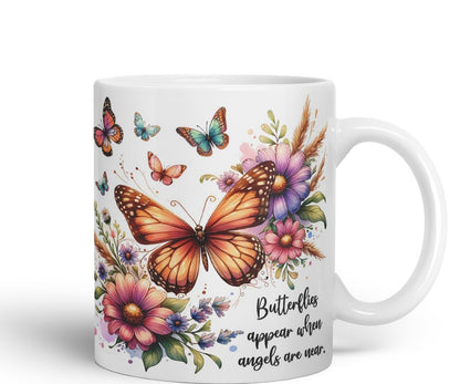 Vixar Butterflies Appear When Angels are Near Coloured Mug Cup Butterfly Floral Memorial Gift 11oz (Black)