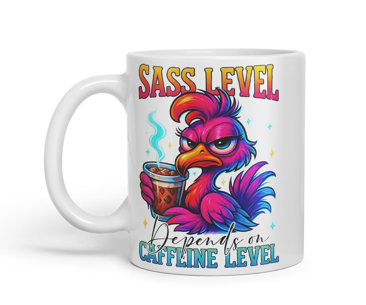 Vixar Sass Level Depends On Caffeine Level Funny Bird Coffee Mug – Coloured Ceramic Mug Cup Gift, 11oz (Black)
