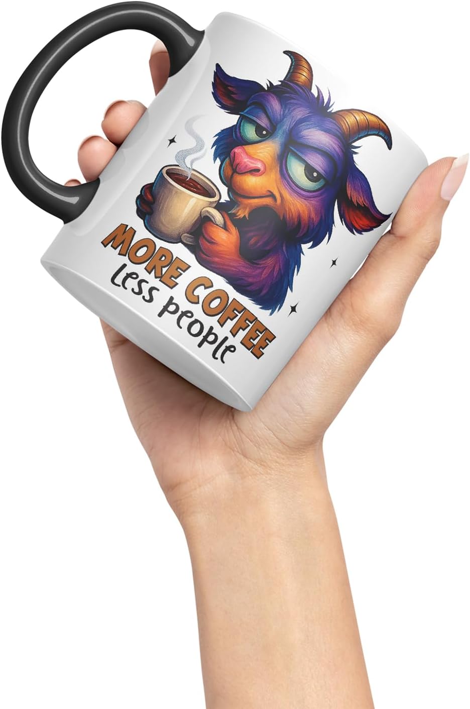 Vixar More Coffee Less People Funny Goat Mug – Coloured Ceramic Mug Cup Gift, 11oz (Black)