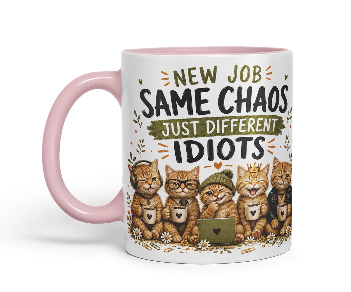 Vixar New Job, Same Chaos, Just Different Idiots Mug – Funny Coworker Leaving Colleague Goodbye Gift, 11oz (Black)
