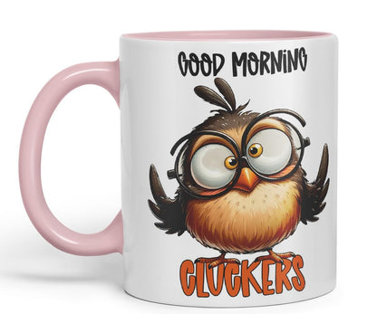 Vixar Good Morning Cluckers Coloured Ceramic Mug Cup 11oz Funny Sarcastic Gift (Black)