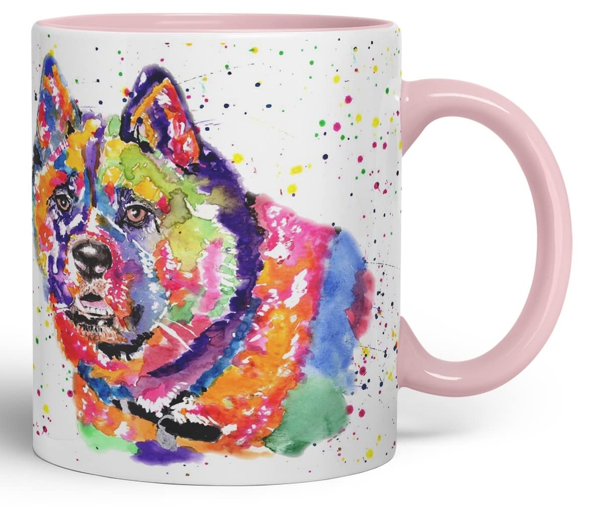 Vixar Akita Japanese Dog Breed Pet Animals Watercolour Art Coloured Mug Cup Gift Birthday Work Office Tea Coffee