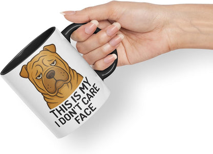 Vixar This is My I Don't Care Face Shar Pei Dog Mug – Coloured Ceramic Mug Cup Gift, 11oz (Black)