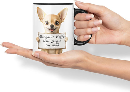 Vixar Personalised Short Hair Chihuahua Mug with Name or Custom Message – Cute Animal Coloured Ceramic Mug Cup Gift, 11oz (Black)