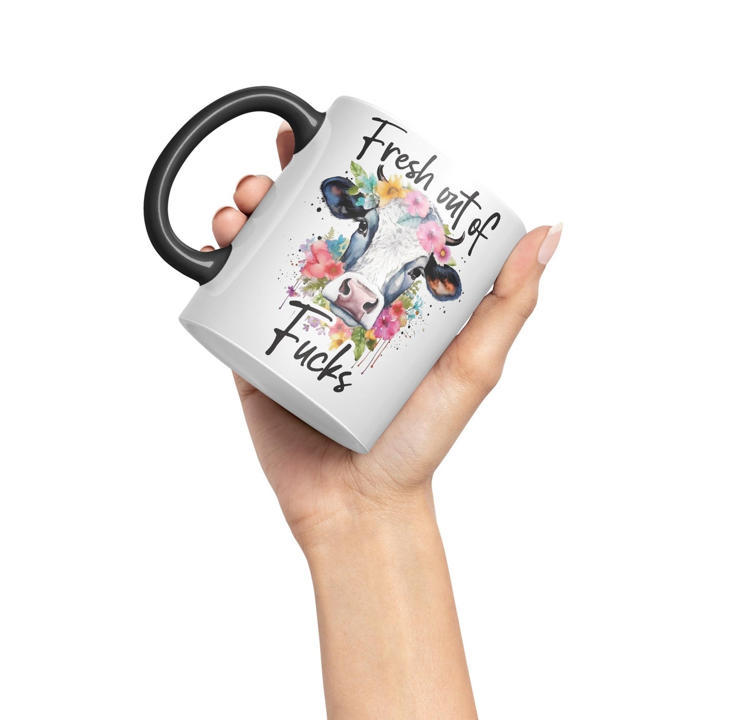 Fresh Out of Fu Cow Joke sarkasm Sarcastic Ceramic Coloured Mug Cup for Tea Coffee Hot Brew 330ml 11Oz Gift