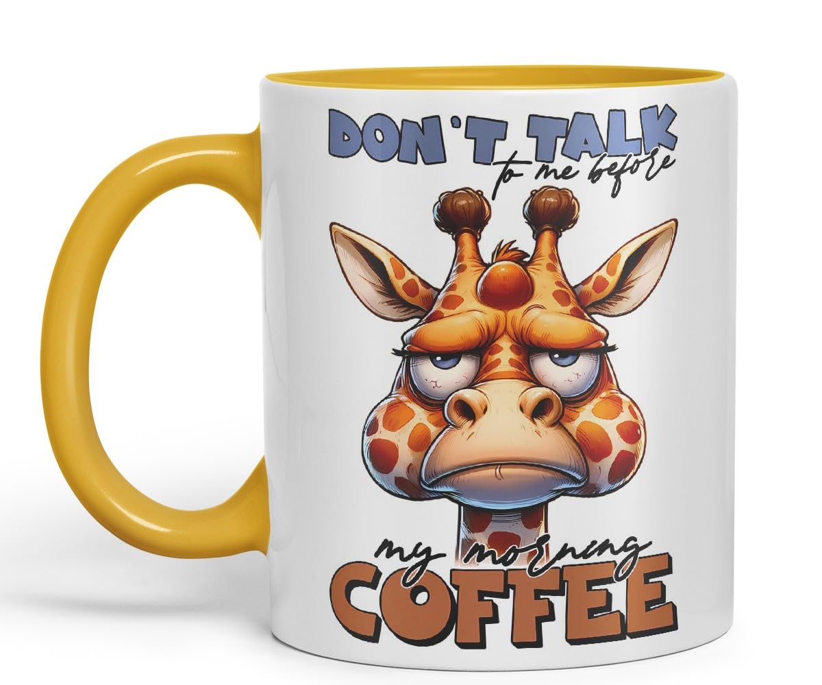 Vixar Don’t Talk to Me Before My Morning Coffee Giraffe Coloured Ceramic Mug Cup 11oz Funny Sarcastic Gift (Black)