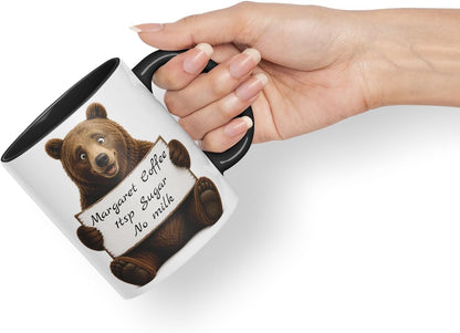 Vixar Personalised Bear Mug with Name or Custom Message – Cute Animal Coloured Ceramic Mug Cup Gift, 11oz (Black)