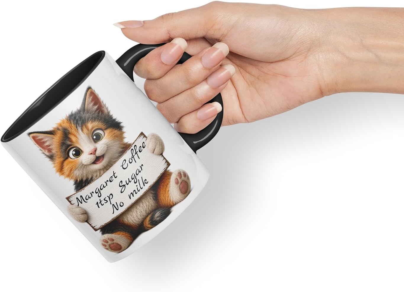 Vixar Personalised Mixed Cat Mug with Name or Custom Message – Cute Animal Coloured Ceramic Mug Cup Gift, 11oz (Black)