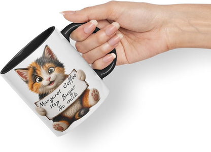 Vixar Personalised Mixed Cat Mug with Name or Custom Message – Cute Animal Coloured Ceramic Mug Cup Gift, 11oz (Black)