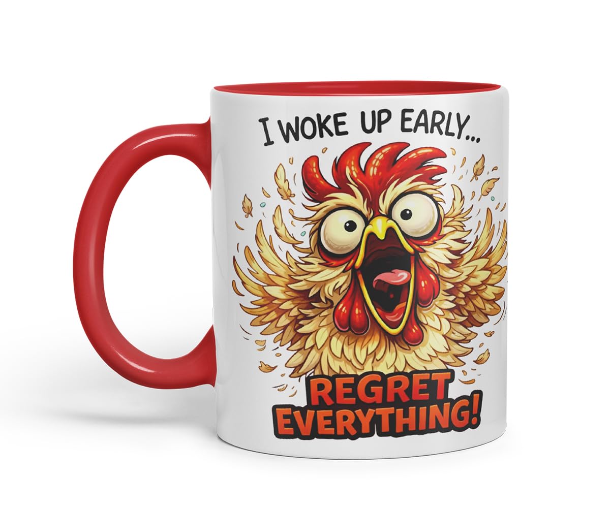 Vixar I Woke Up Early Regret Everything Funny Chicken Mug – Coloured Ceramic Mug Cup Gift, 11oz (Black)