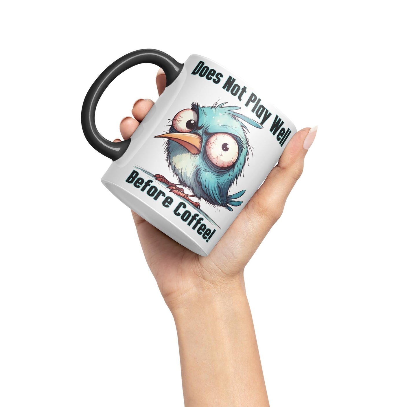Does Not Play Well Before Coffee! Birdjoke sarkasm Sarcastic Ceramic Coloured Mug Cup for Tea Coffee Hot Brew 330ml 11Oz Gift