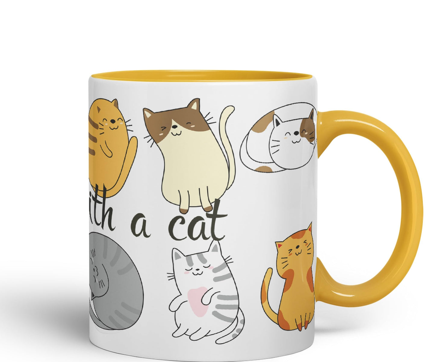 Vixar Life is Better with a cat Ceramic Coloured Mug Cup Gift Tea Coffee Christmas Office Home Cat Lovers