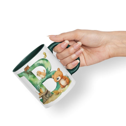 Letter B mug, Animals Alphabet Letter B Monogram animal for kids Ceramic Coloured Mug Cup for Tea Coffee Hot brew 330ml 11Oz Gift