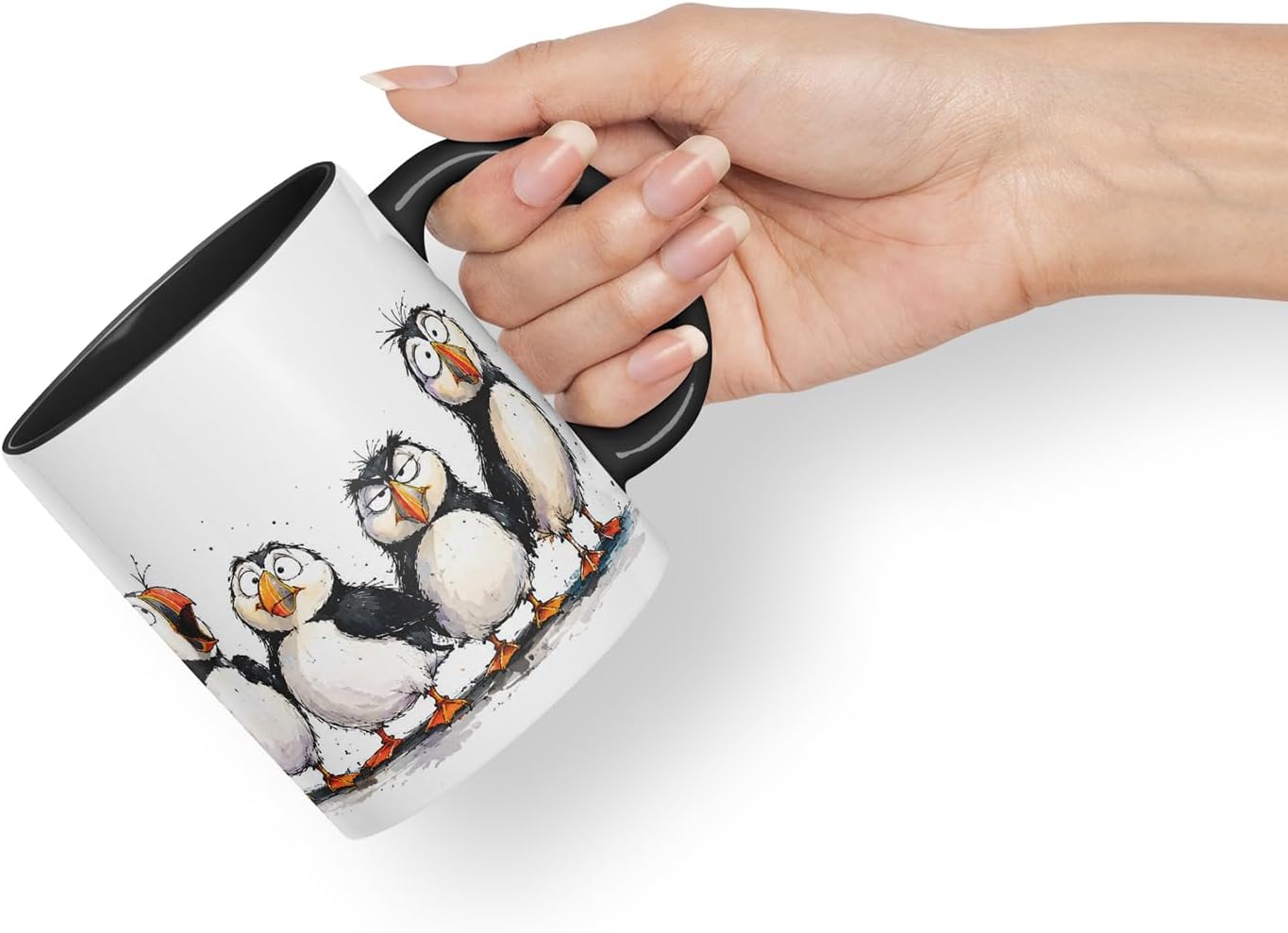 Vixar Puffin Bird Mug – Cute Puffin Bird Coloured Ceramic Mug Cup Gift, 11oz (Black)