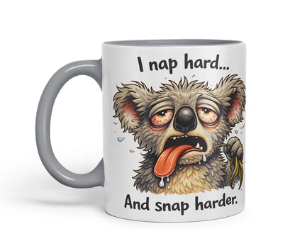 Vixar I Nap Hard and Snap Harder Funny Koala Mug – Coloured Ceramic Mug Cup Gift, 11oz (Black)