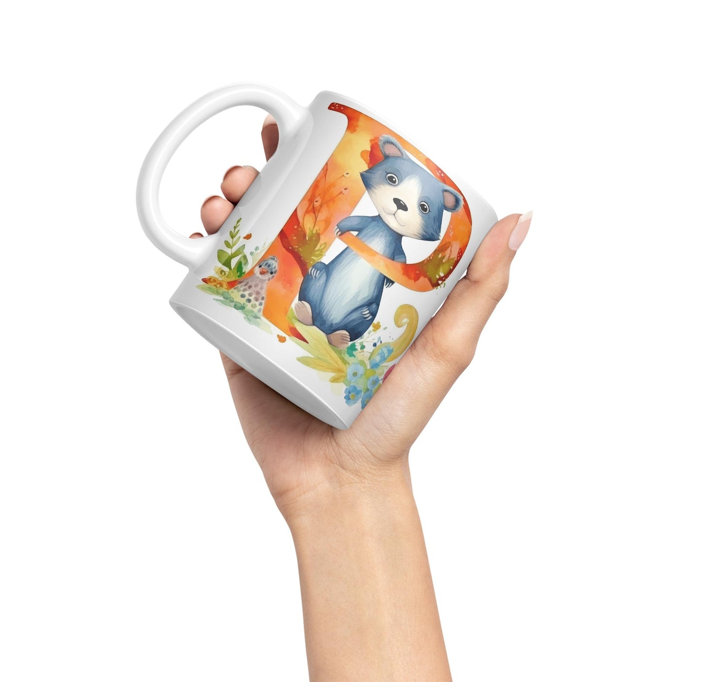 Letter P mug, Animals Alphabet Letter P Monogram animal for kids Ceramic Coloured Mug Cup for Tea Coffee Hot brew 330ml 11Oz Gift