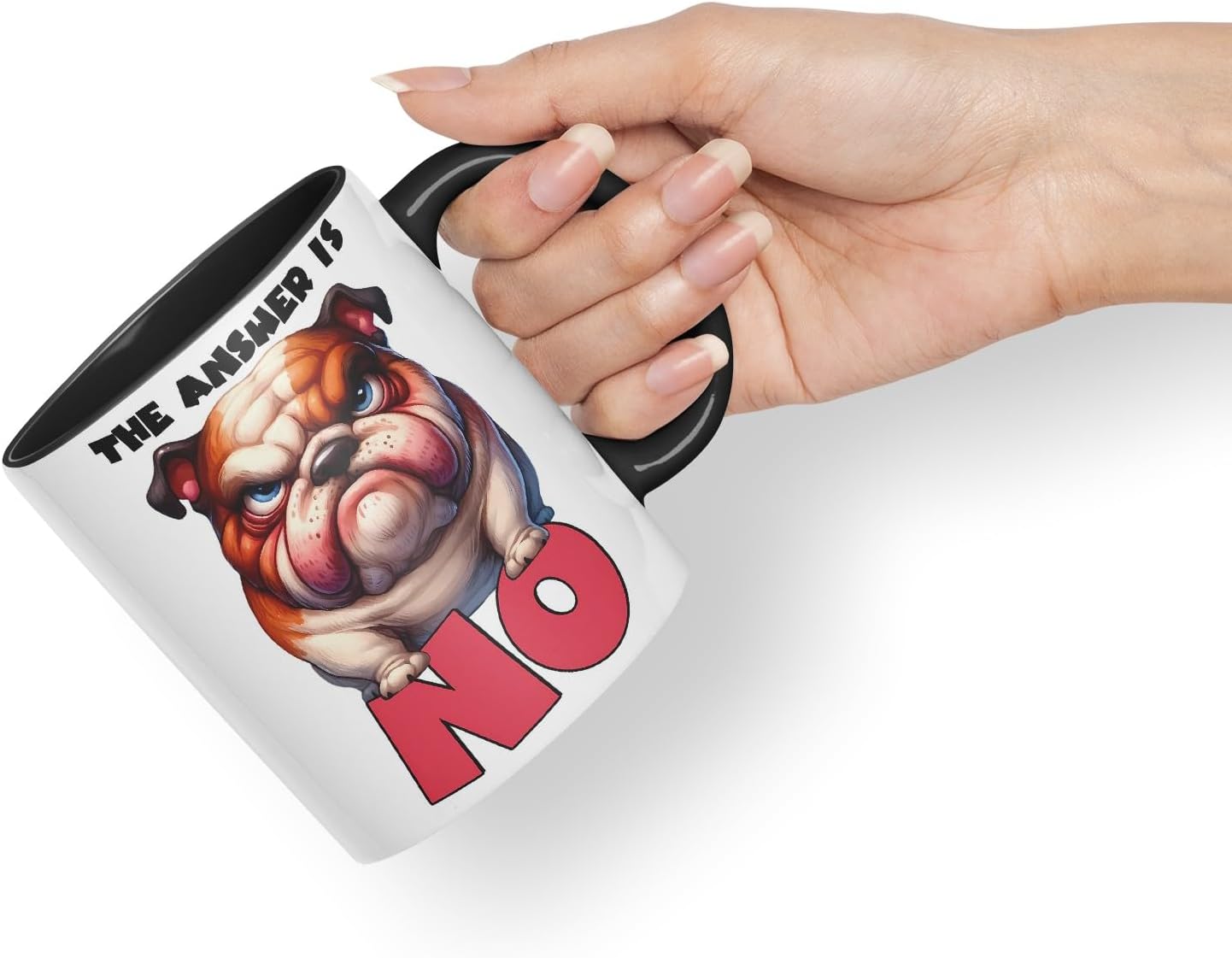 Vixar The Answer is No Bulldog Dog Coloured Ceramic Mug Cup 11oz Funny Sarcastic Gift (Black)