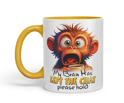 Vixar My Brain Has Left The Chat Please Hold Sarcastic Monkey – Coloured Ceramic Mug Cup Gift, 11oz (Black)