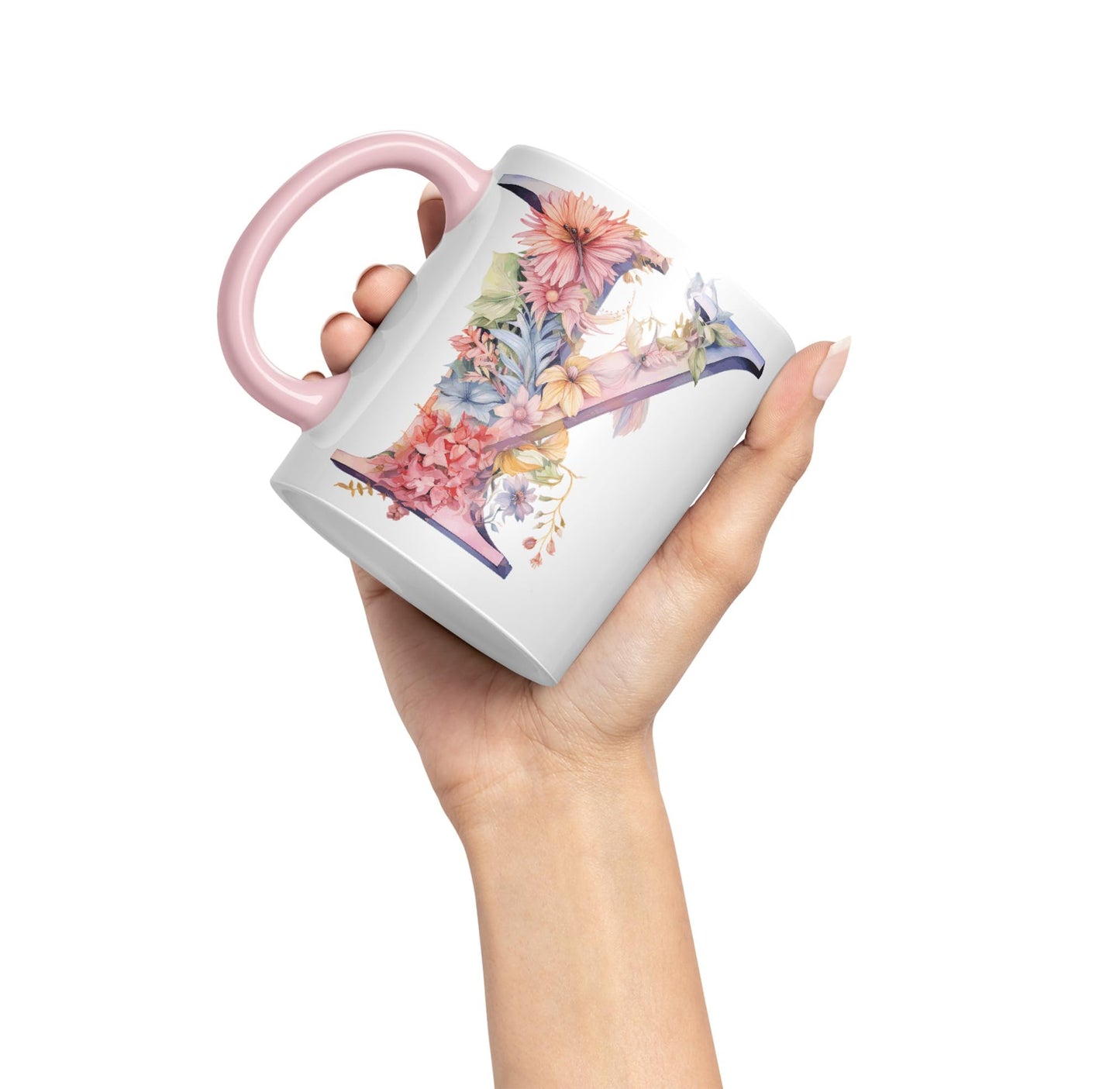 Letter Y mug, Floral flowers butterfly Alphabet Letter Y Monogram watercolour Ceramic Coloured Mug Cup for Tea Coffee Hot brew 330ml 11Oz Gift