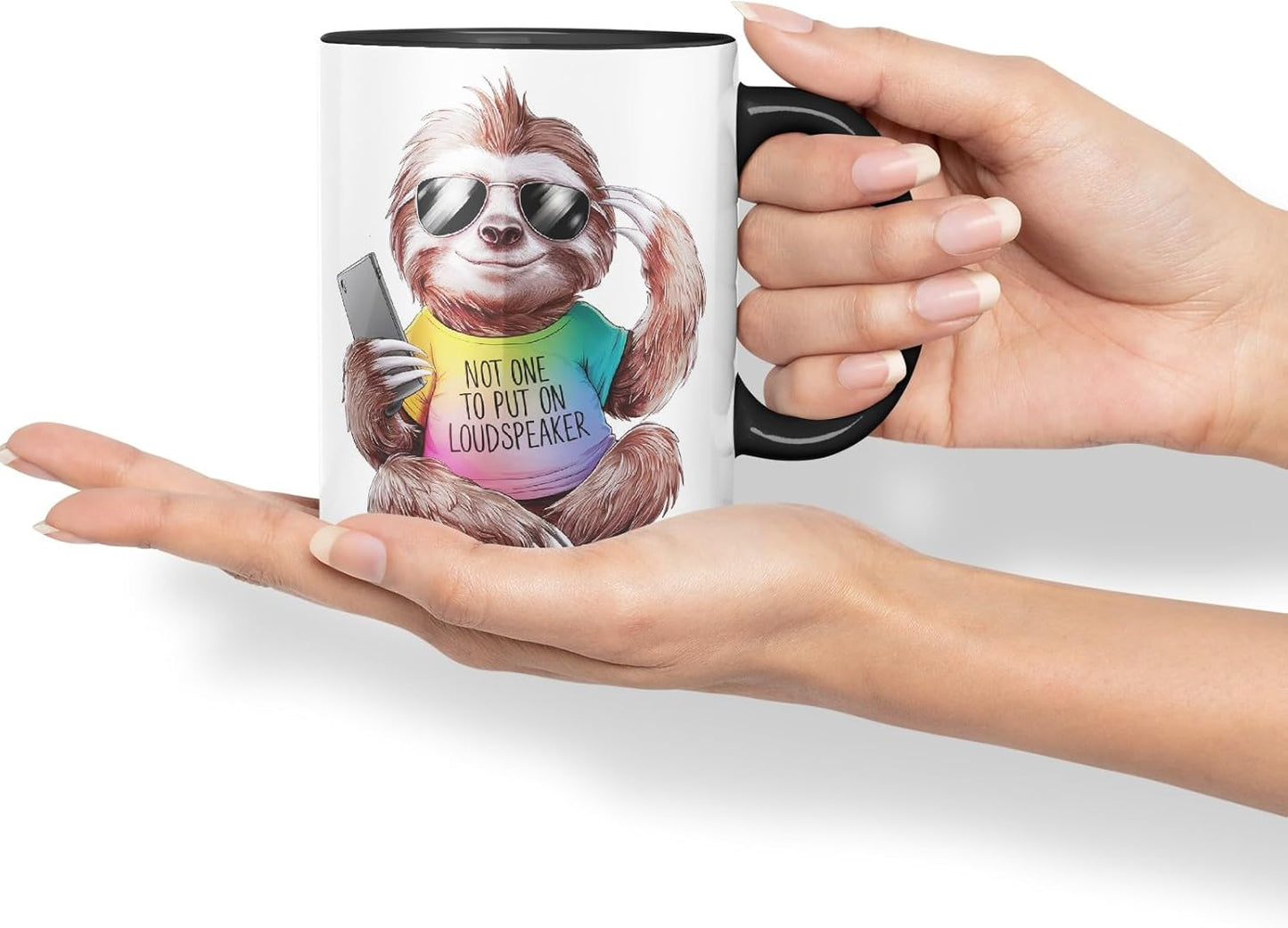 Vixar Not One to Put on Loudspeaker – Coloured Ceramic Mug Cup Gift, 11oz (Black)