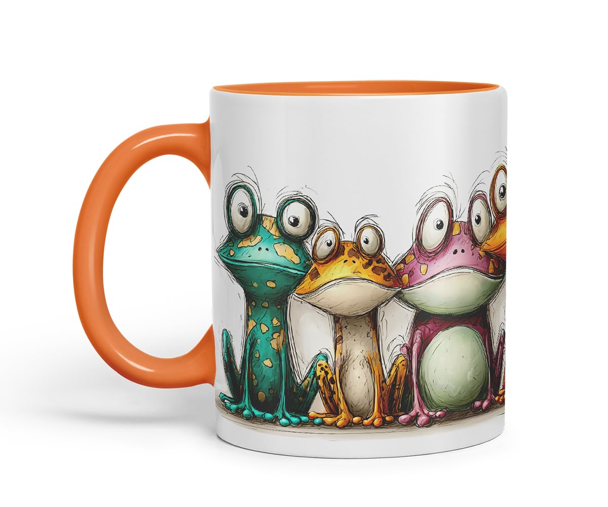 Vixar Funny Colourful Frog Friends Design – Cute raptile Character Mug for Animals Lovers, Coloured Mug Cup Gift, 11oz (Black)
