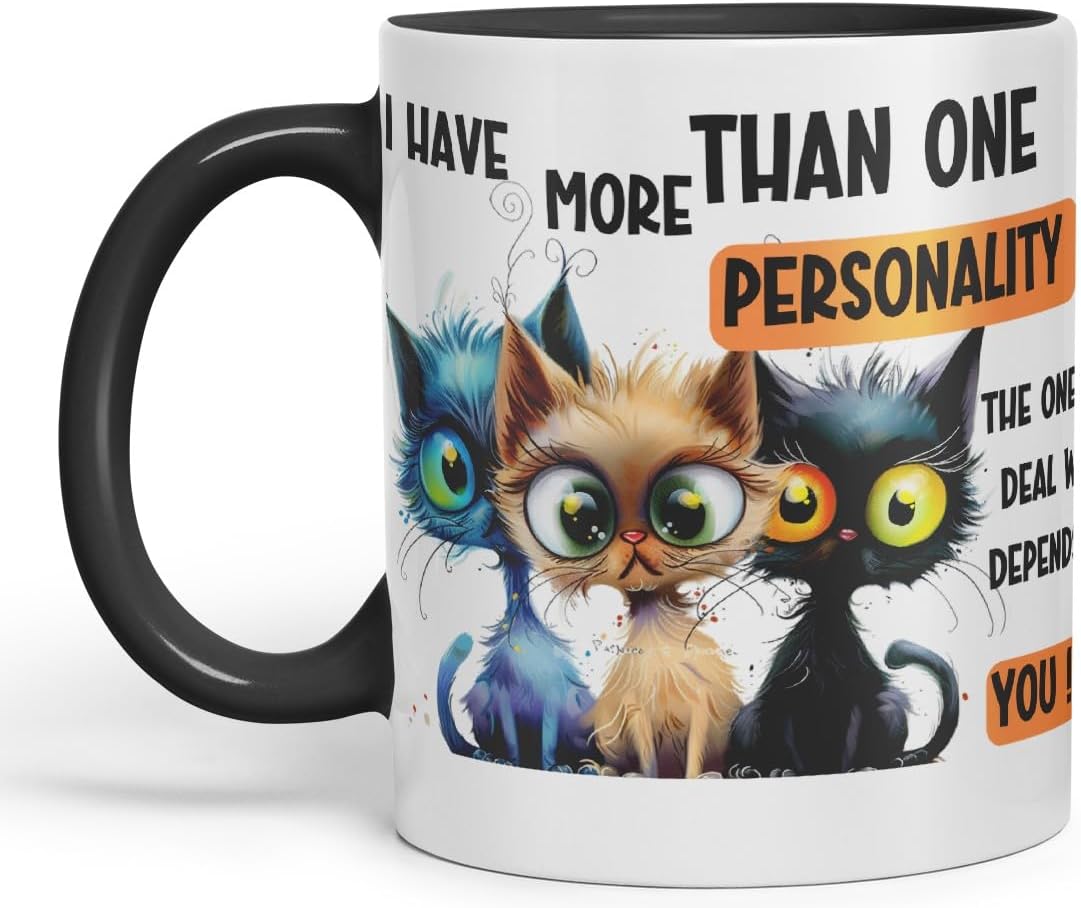 Vixar More Than One Personality Sarcastic Sarcastic Cats Coloured Ceramic Mug Cup Gift 11oz (Black)