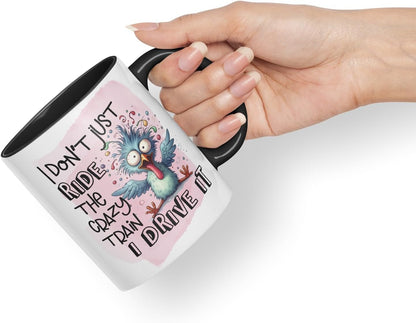 Vixar I Don’t Just Ride The Crazy Train, I Drive It – Coloured Ceramic Mug Cup Gift, 11oz (Black)