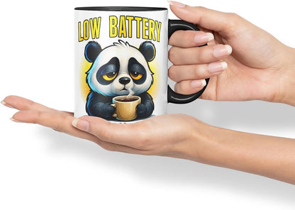 Vixar Low Battery Need Coffee Now Funny Panda Mug – Coloured Ceramic Mug Cup Gift, 11oz (Black)