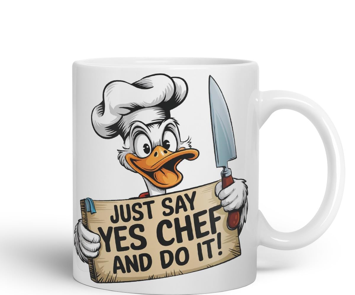 Vixar Just Say Yes Chef and Do It! – Coloured Ceramic Mug Cup Gift, 11oz (Black)