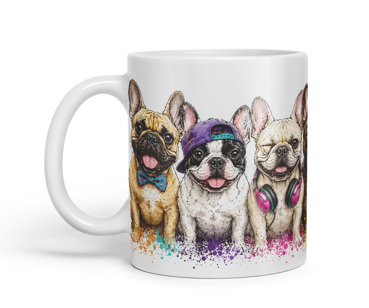 Vixar Funny French Bulldog Mug – Cute Frenchie Dog Coloured Ceramic Mug Cup Gift, 11oz (Black)