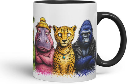 Vixar Safari Animals Mug – Cute Safari Animals Coloured Ceramic Mug Cup Gift, 11oz (Black)