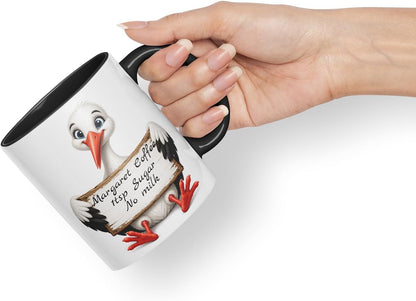 Vixar Personalised Stork Mug with Name or Custom Message – Cute Animal Coloured Ceramic Mug Cup Gift, 11oz (Black)