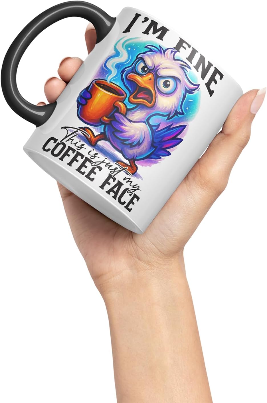 Vixar I'm Fine This is Just My Coffee Face Funny Bird Mug – Coloured Ceramic Mug Cup Gift, 11oz (Black)