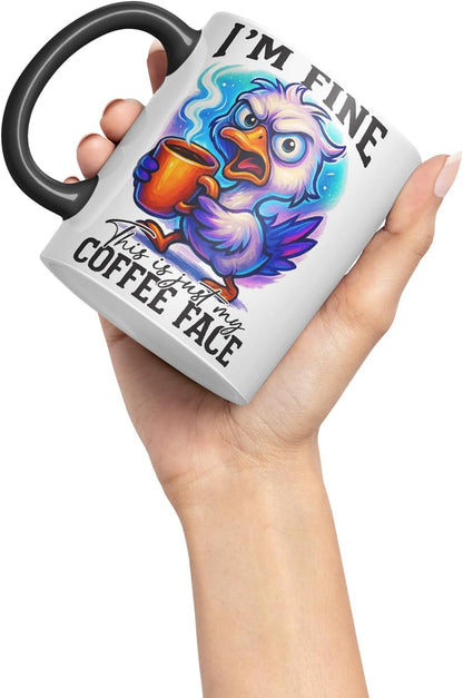 Vixar I'm Fine This is Just My Coffee Face Funny Bird Mug – Coloured Ceramic Mug Cup Gift, 11oz (Black)